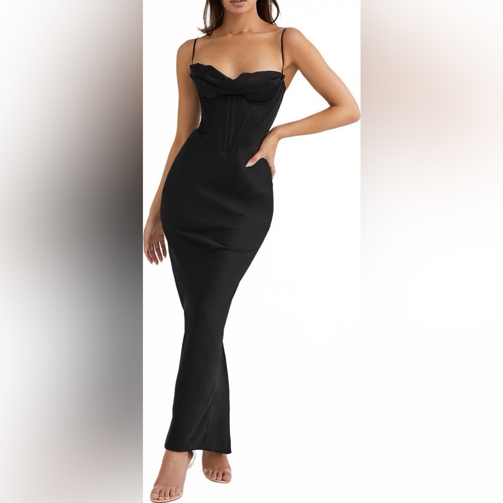 HOUSE OF CB 'Charmaine' Black Corset Maxi Dress gown size S - Picture 2 of 5